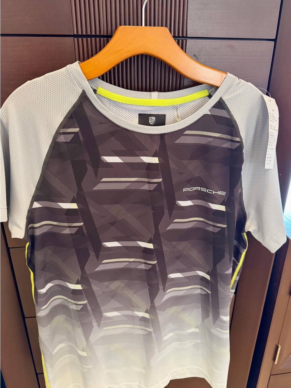 Porsche Design Short Sleeve Athletic Tee in Gray, Black & Neon Yellow